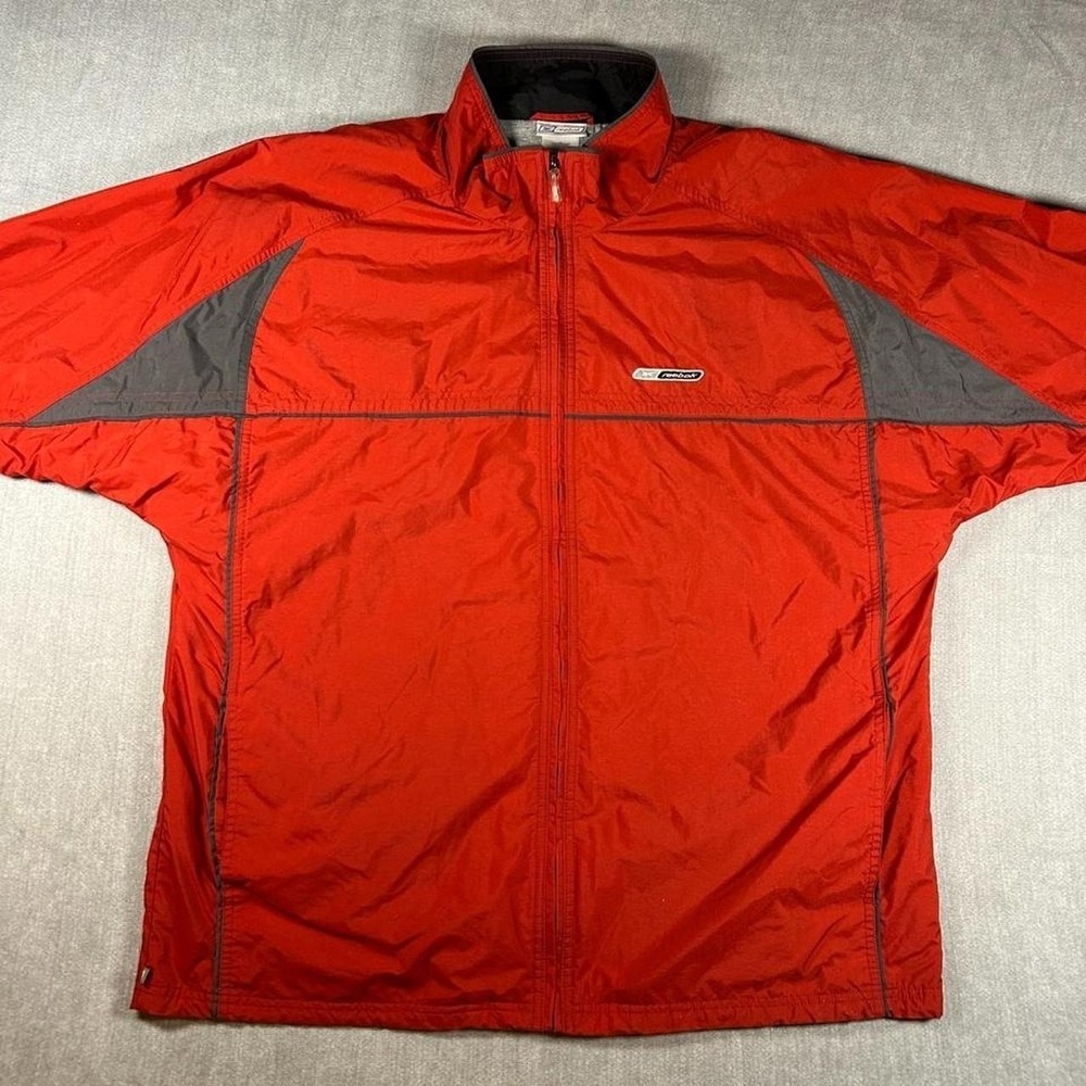 Reebok Mens Vintage Windbreaker Jacket Red Grey Full Zip XL